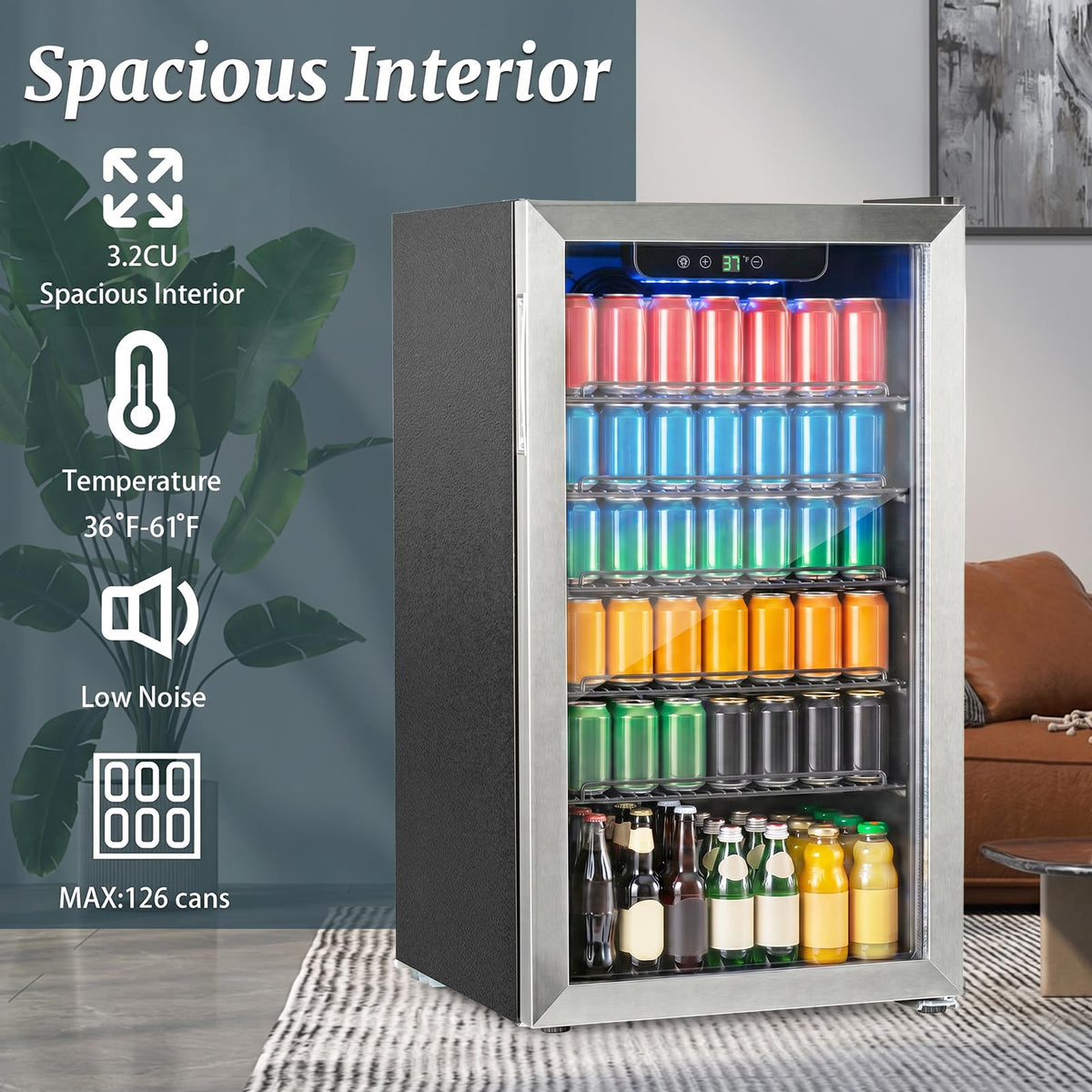 DOGHLY 0.95 Cu.Ft Mini Fridge Mirror Door for Beverages & Skincare, 24 Cans