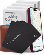 SPOTMINDERS Apple MFi Certified Wallet Tracking Card Black 4-Pack Travel Gifts for Him Works with Apple Find My Rechargeable Tracker IP68 Waterproof 0.07" Slim iPhone Item Finder for Luggage Passport