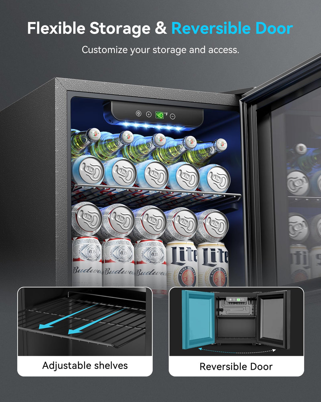 Feelfunn 2.6CuFt Beverage Refrigerator, 95 Can Mini Fridge with Glass Door