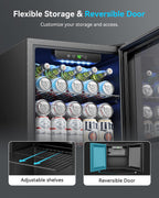 Feelfunn 2.6CuFt Beverage Refrigerator, 95 Can Mini Fridge with Glass Door