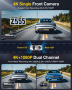 GKU 4K Dash Cam Front and Rear, 5GHz WiFi GPS, 64GB SD Card Included