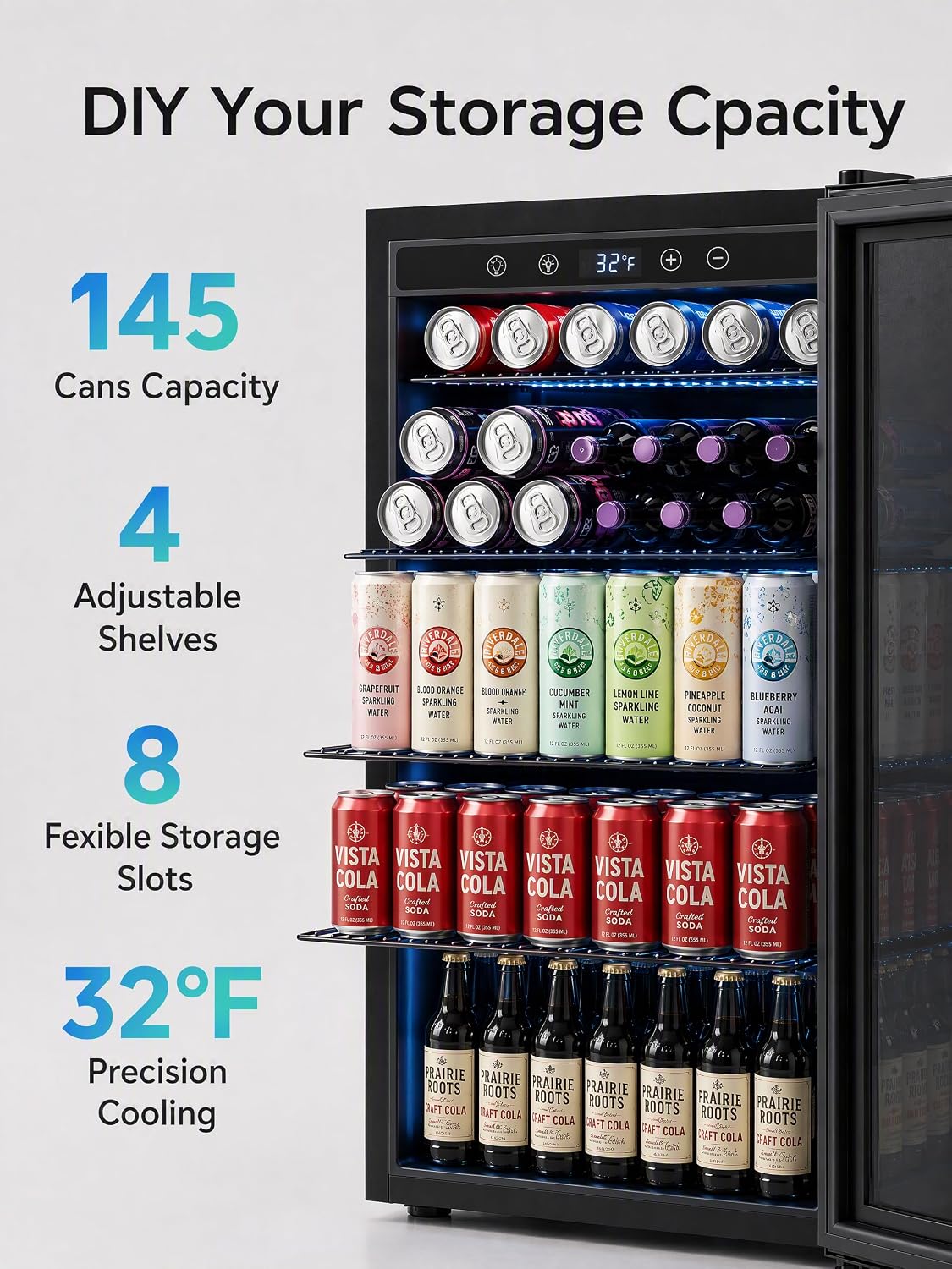 Icyglee 126 Can Mini Fridge, 3.2 Cu.Ft Beverage Refrigerator, Drink Cooler