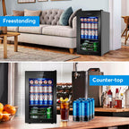 24" Dual Zone Wine and Beverage Refrigerator, Under Counter with Glass Door