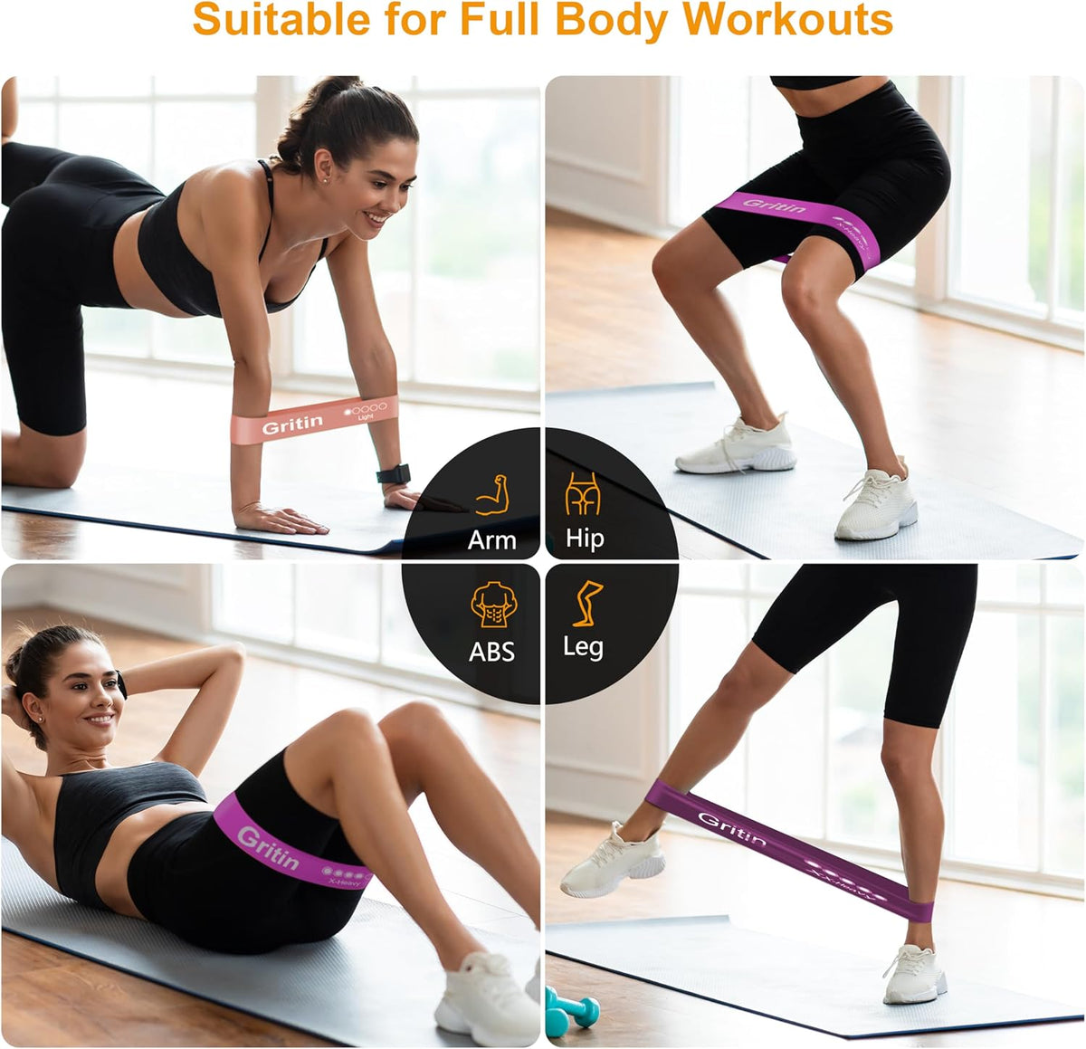 Gritin Resistance Bands, Set of 5 Skin-Friendly Resistance Exercise Band