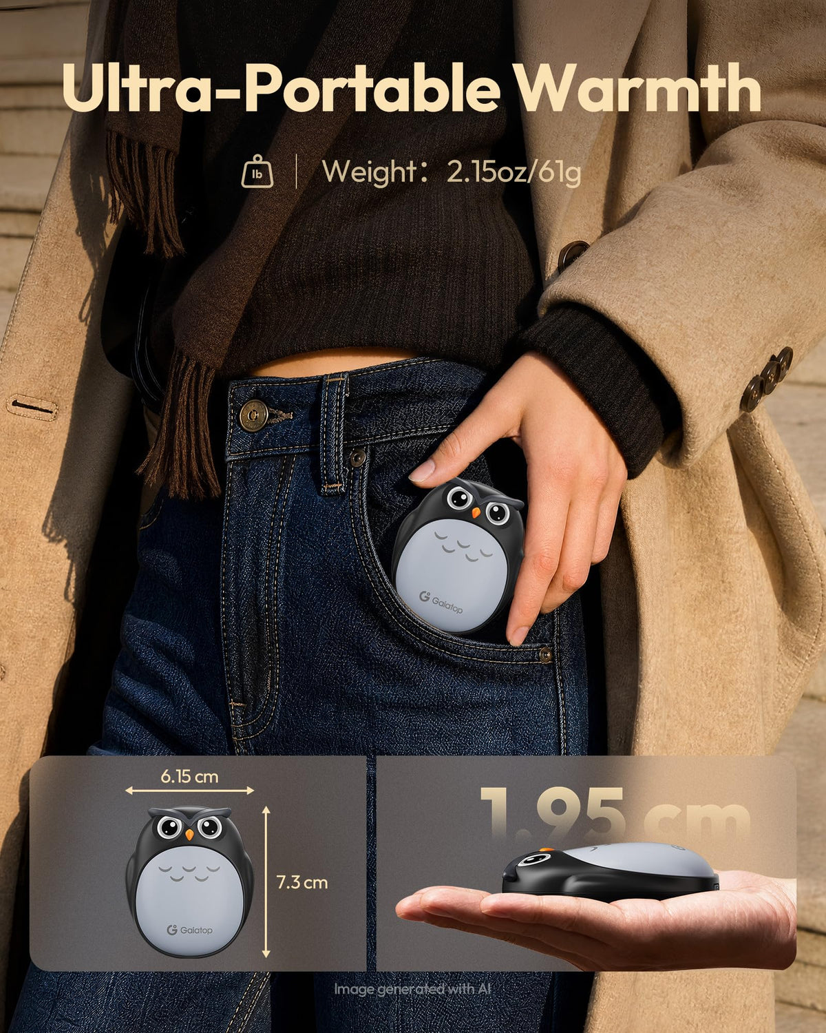 Gaiatop Rechargeable Hand Warmers 2 Pack, Cute Owl Handwarmers