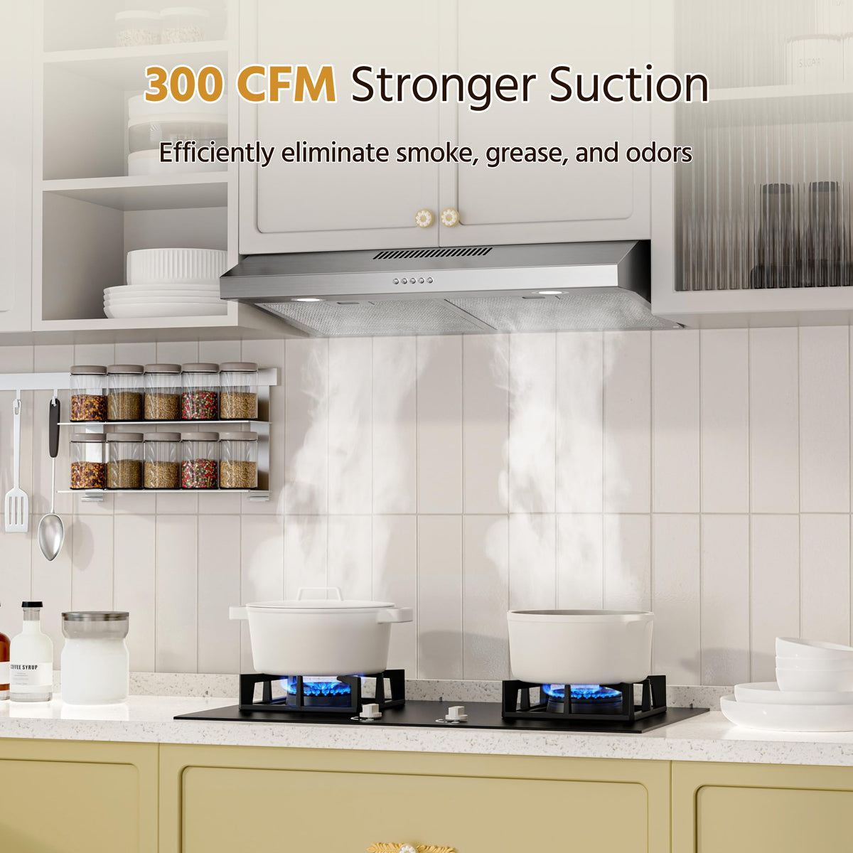 FIREGAS Black Under Cabinet Range Hood 36 Inch, Ducted/Ductless Convertible