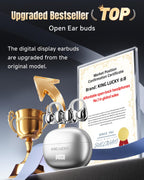 Kinglucky Clip-On Earbuds Gen 3, Open-Ear Wireless Bluetooth 6.0 Headphones with Mic, Secure Fit for Small Ears & Glasses Wearers, 50H Playtime, LED Digital Display, ENC, IPX5 Waterproof(Balck)