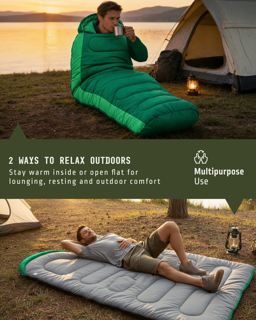 Voyager Sleeping Bag for Adults, Lightweight 3-4 Season Waterproof Camping