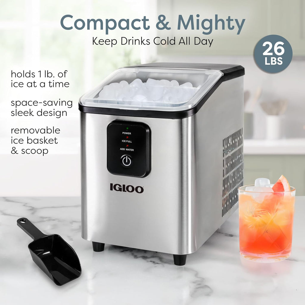 Igloo Ice Maker Countertop, Portable Ice Maker with Handle, 26lbs, Black