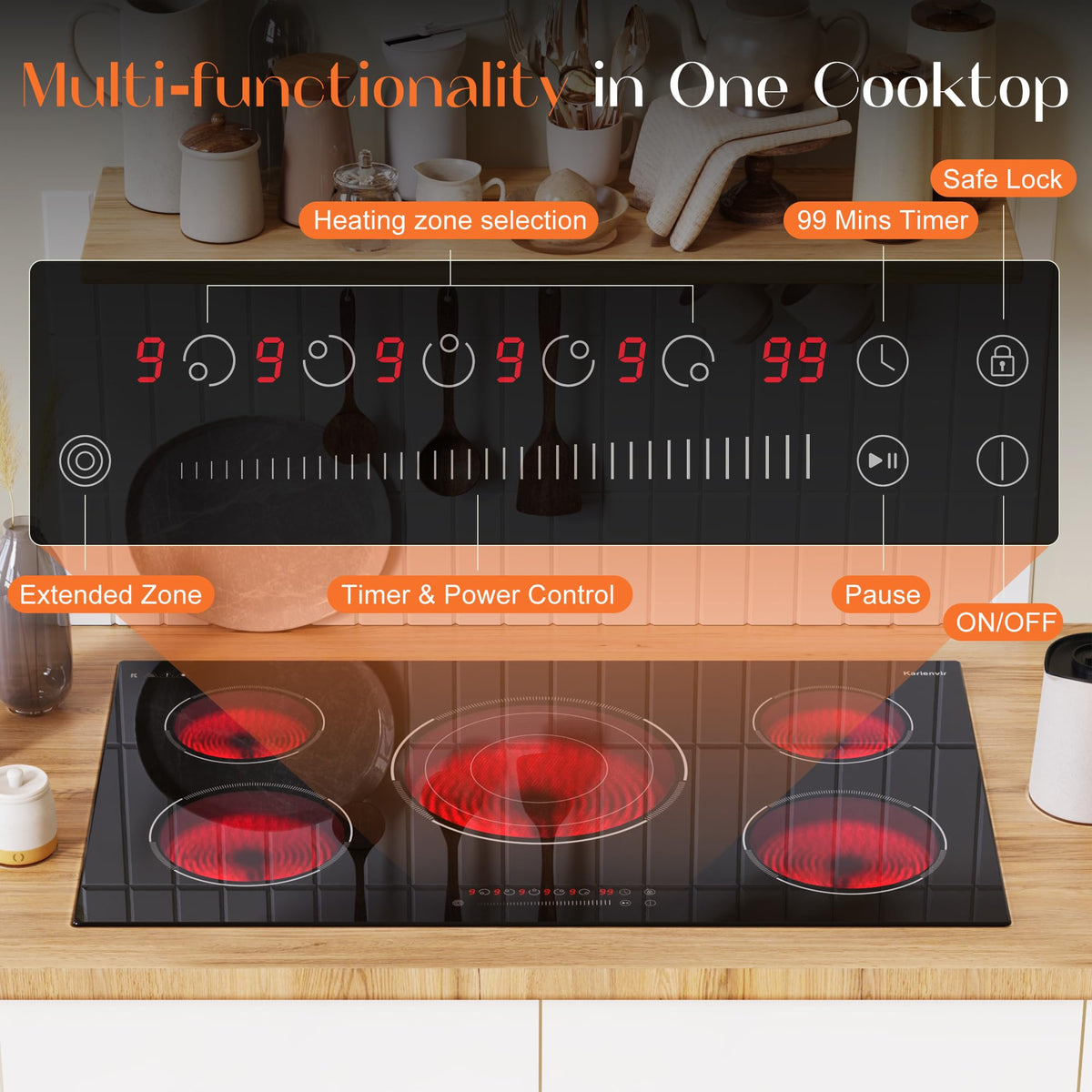 2 Burner Electric Cooktop 110V, 2000W, 24" Countertop & Built-in
