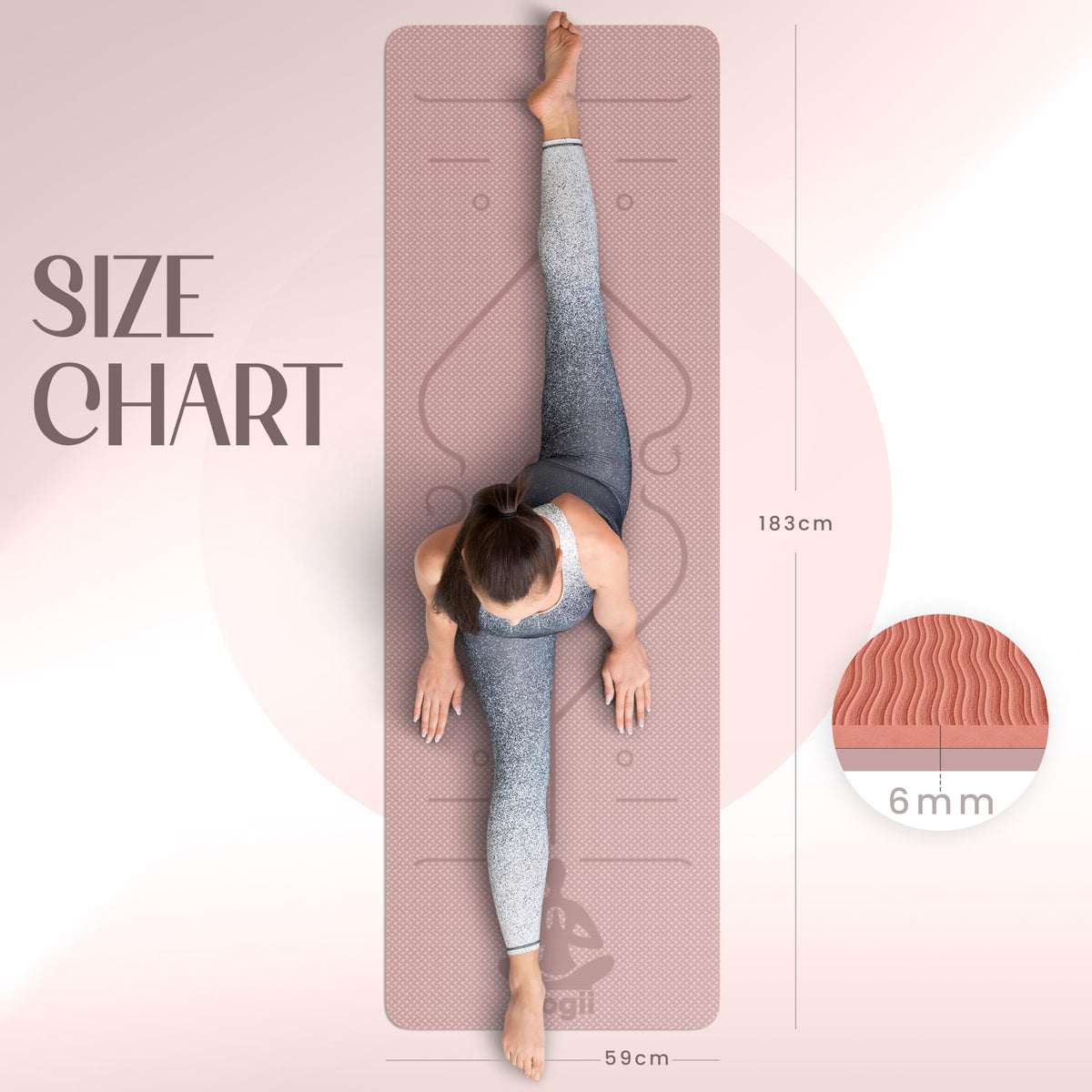 Yogii Yoga Mat - Non-Slip 6mm Thick TPE & Travel-friendly Yoga Mat - Perfect for Home & Gym Exercise Fitness & Pilates - With Laser Alignment Guides for Men & Women