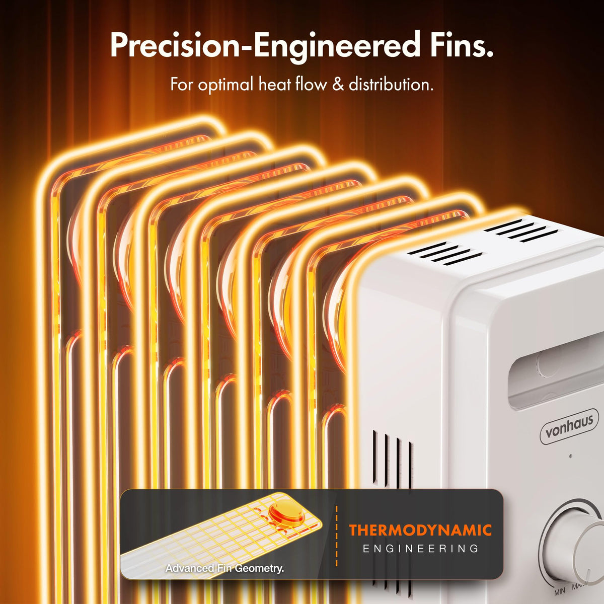 VonHaus Oil Filled Radiator 11 Fins – 2500W, 3 Heat Settings, 24 Hour Timer