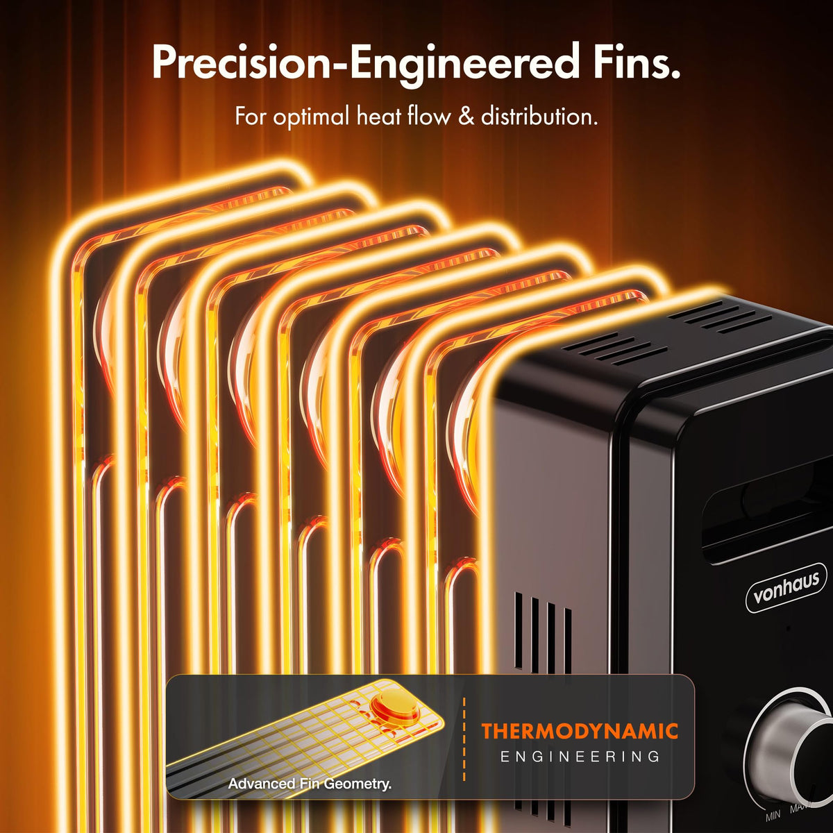 VonHaus Oil Filled Radiator 11 Fins – 2500W, 3 Heat Settings, 24 Hour Timer