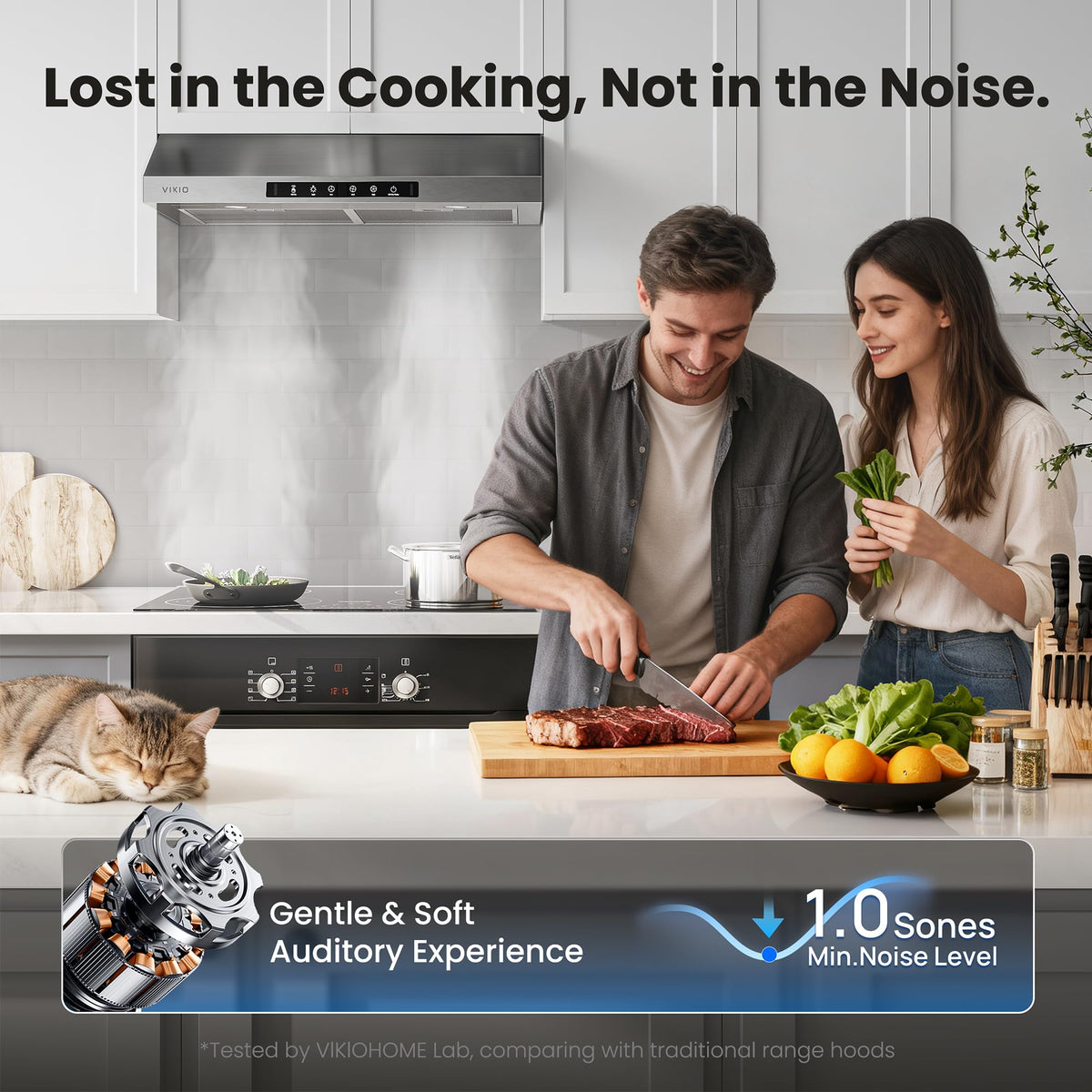 VIKIO HOME 30 Inch Under Cabinet Range Hood, 980CFM Fast Venting Ducted, Kitchen Hood With 3 Speed Gesture Sensing & Touch Control, Stainless Steel Stove Hood With LED Light And 2 Baffle Filters