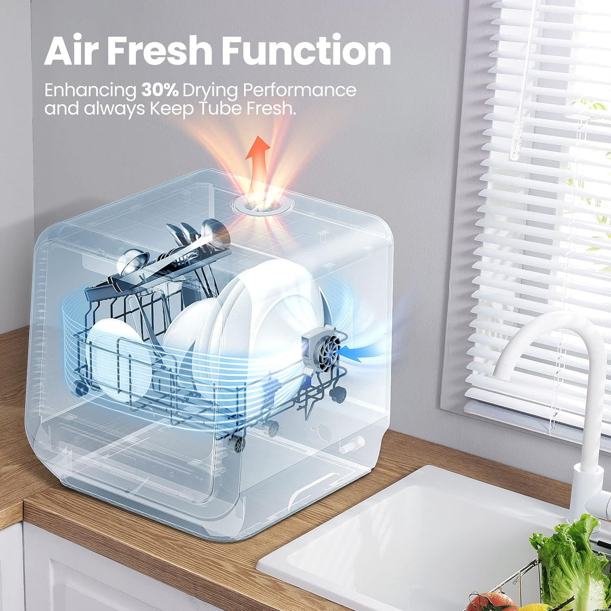 COMFEE' Portable Mini Dishwasher Countertop with 1.32Gal Built-in Water Tank for Apartments& RVs, No Hookup Needed, 6 Programs, 360° Dual Spray, 162℉ High-Temp& Air-Dry Function