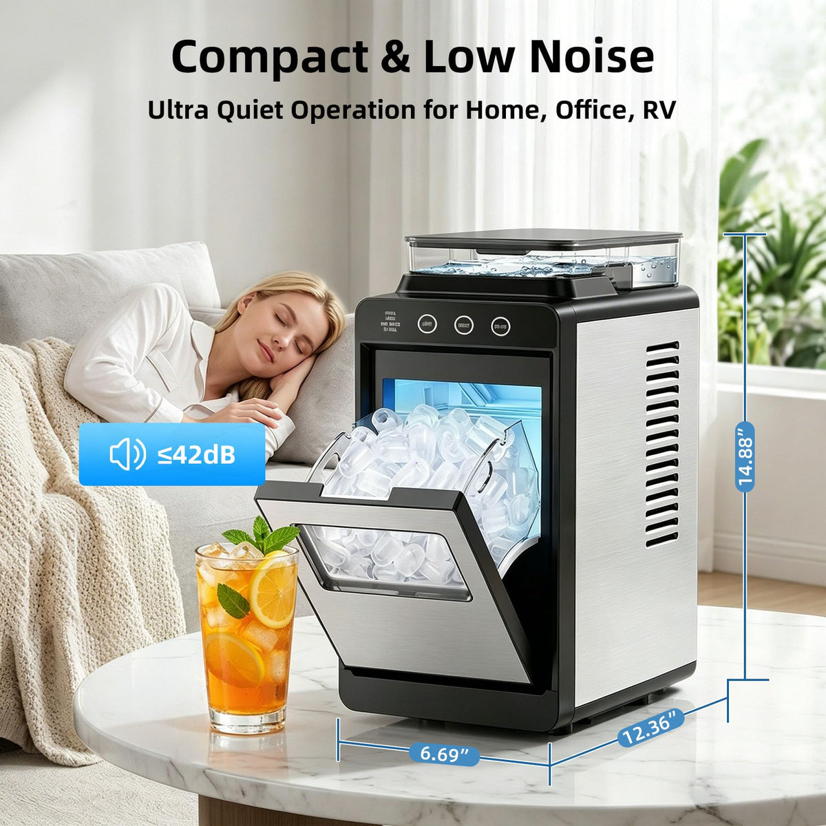 Countertop Portable Ice Maker, 8 Cubes in 6 Mins Fast Ice Making, 26Lbs Ice Per Day Auto Self-Cleaning Ice Machine with Ice Basket & Scoop, Compact Mini Ice Maker for Home Kitchen Office Bar RV Travel