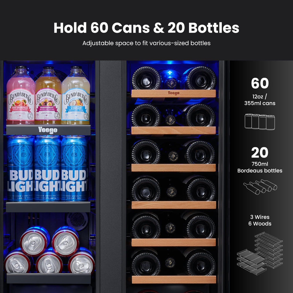 Yeego Beverage Refrigerator - 24 inch 180 Cans Beer Cooler with Glass Door