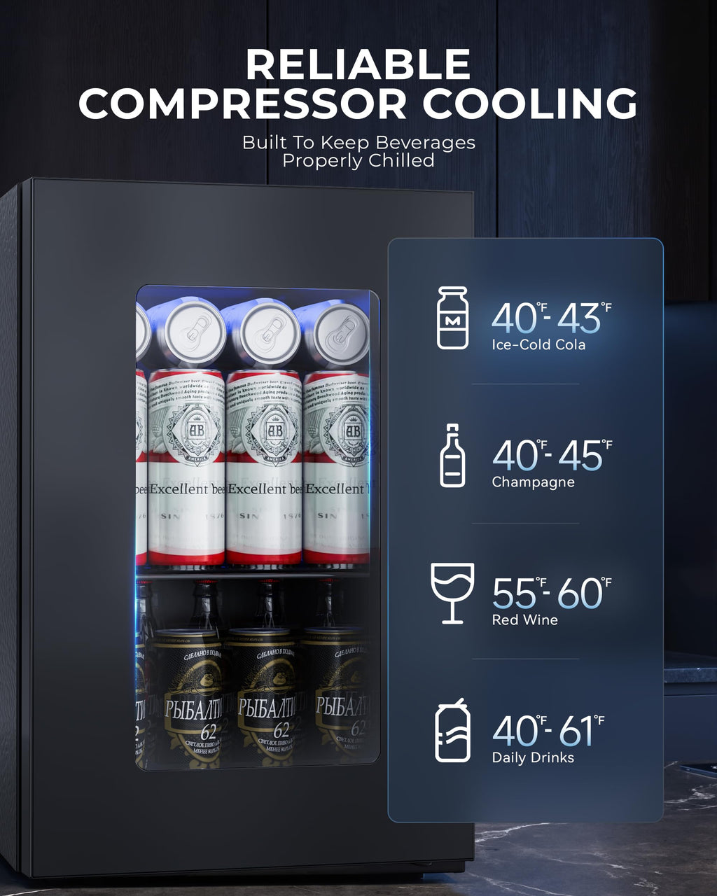 Beverage Refrigerator, 2.47 Cu.Ft Mini Fridge Beverage Cooler