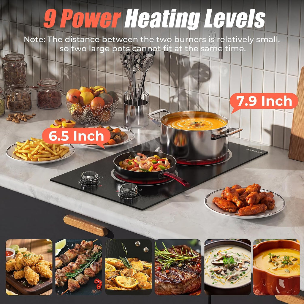 2 Burner Electric Cooktop 110V 2000W Countertop or Built-in