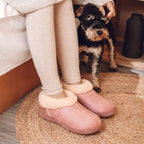 EverFoams Women's Suede Bootie Slippers Fuzzy Plush Collar Memory Foam
