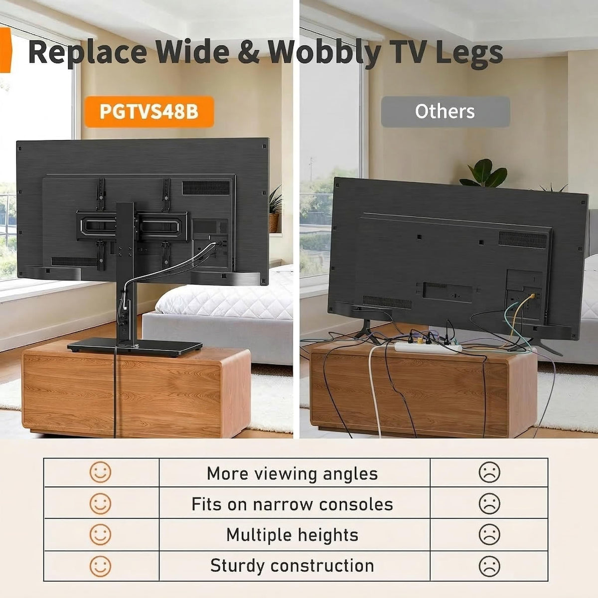 Perlegear Universal Swivel TV Stand Base for 32–70 inch TVs to 99lbs