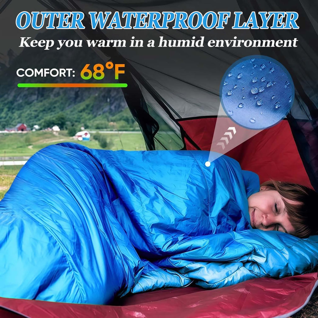 Sleeping Bag for Camping,Sleeping Bags for Adults Backpacking Waterproof,3 Seasons Adult Blanket,Small Packed Ultralight Carry Bag, Soft,Thick and Warm,for Outdoor Camping,Travel,Hiking