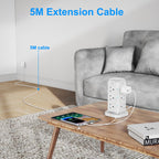 Tower Extension Lead 2M, 12 Way, 6 USB, 4 Independent Switches