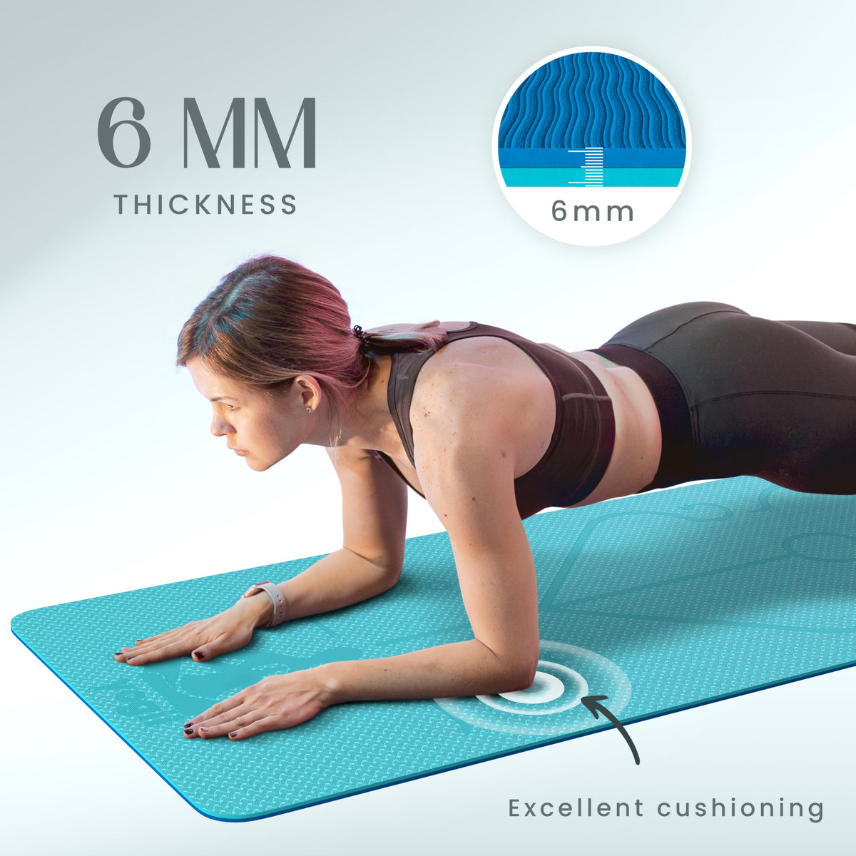 Yogii Yoga Mat - Non-Slip 6mm Thick TPE & Travel-friendly Yoga Mat - Perfect for Home & Gym Exercise Fitness & Pilates - With Laser Alignment Guides for Men & Women