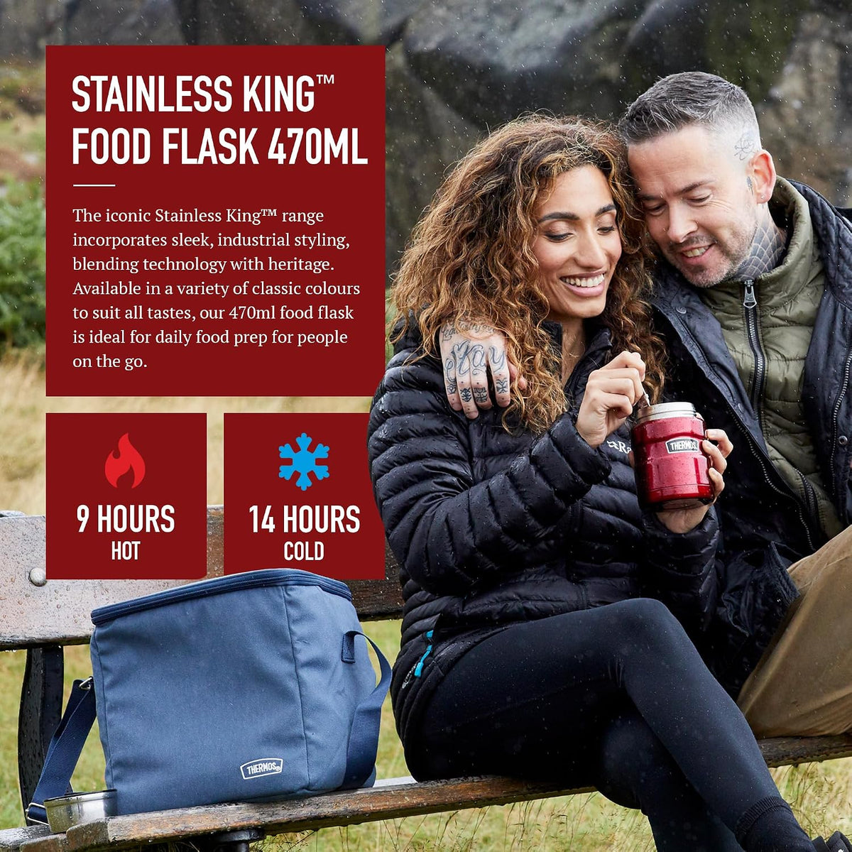 Thermos Stainless King Cranberry Red Food Flask (470ml) 9h Hot | 14h Cold