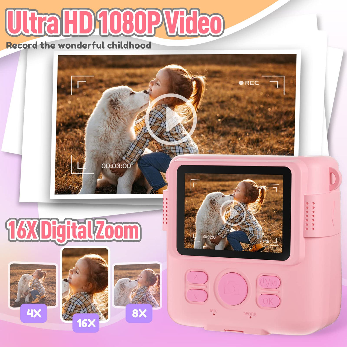 ESOXOFFORE Instant Print Camera for Kids, Christmas Birthday Gifts for Girls Boys Age 3-12,Kids Digital Cameras for Toddler, Portable Toy for 3 4 5 6 7 8 9 10 Year Old Girl -Purple