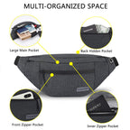 MAXTOP Large Bumbag Waist Fanny Pack Running Belt for Men Women Unisex Bum Bag with Headphone Jack and 4-Zipper Pockets Adjustable Belt for Travel Running Jogging Workout Hiking Gifts All Black