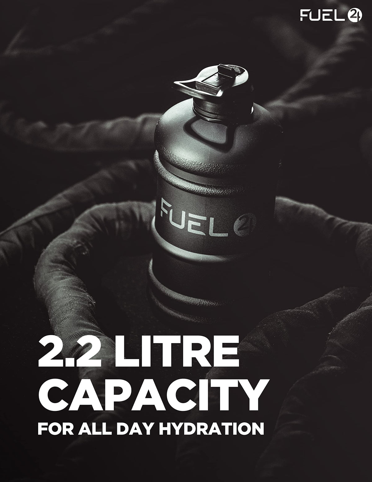 Fuel24 Jug - 2.2 Litre Water Bottle - Extra Strong Flex Material - Drop Proof, Pop or Straw Cap Options - 2.2L Large Gym Sports Bottle, BPA FREE