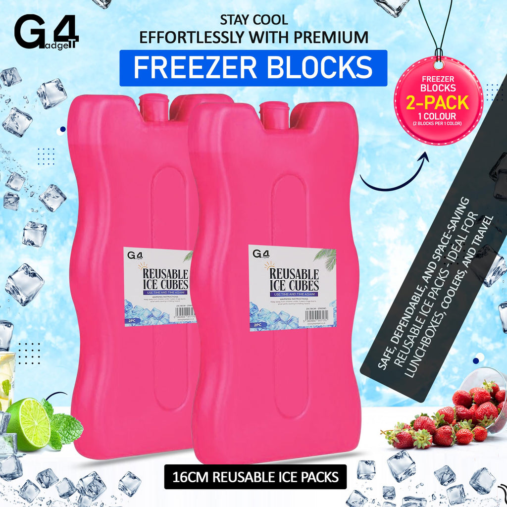 G4GADGET 16cm Freezer Blocks – Pack of 4 – Long-Lasting Reusable Ice Packs for Coolers, Picnic Bags, Travel & Outdoor Adventures – Ideal for Beach & Hiking Trips