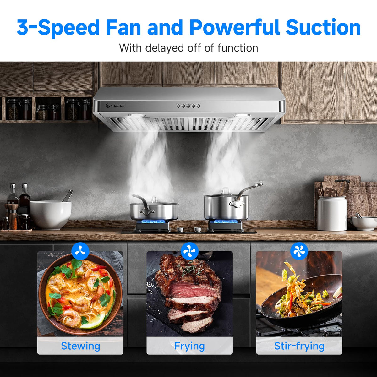 AMZCHEF 30" Under Cabinet Range Hood, 750CFM Stainless Steel Vent Hood