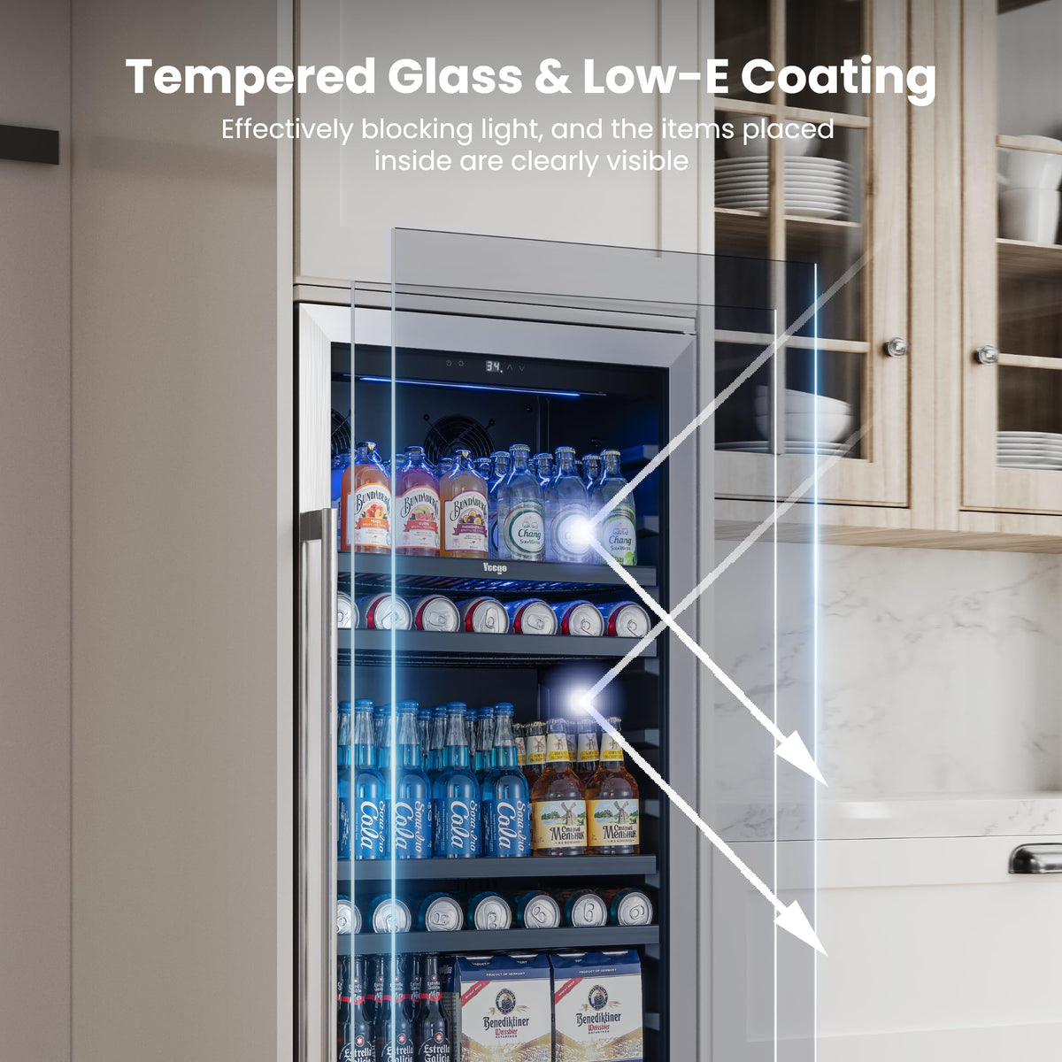 Yeego Beverage Refrigerator - 24 inch 180 Cans Beer Cooler with Glass Door