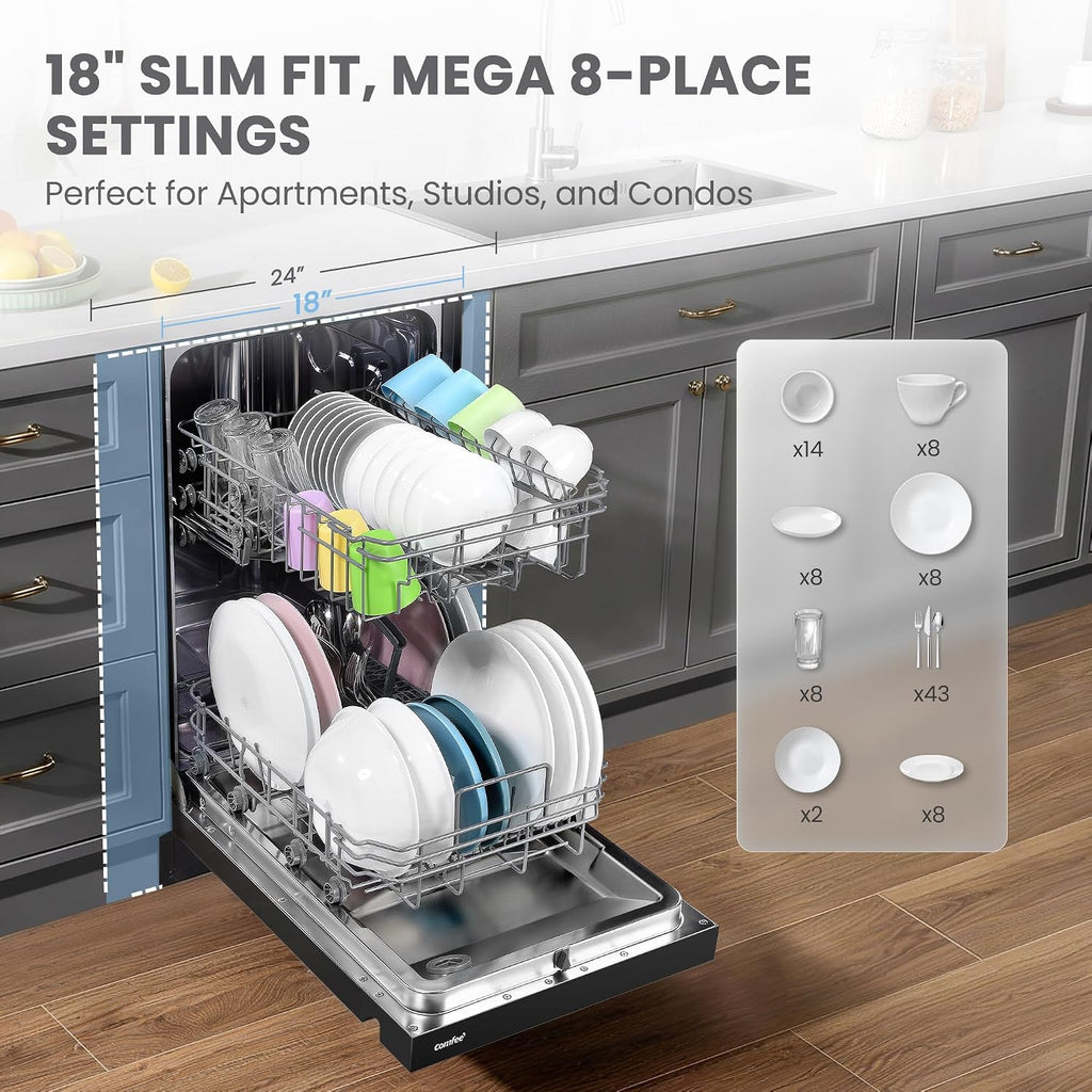 COMFEE' 18 Inch Built-in Dishwasher, Energy Star & NSF, Stainless Steel Tub