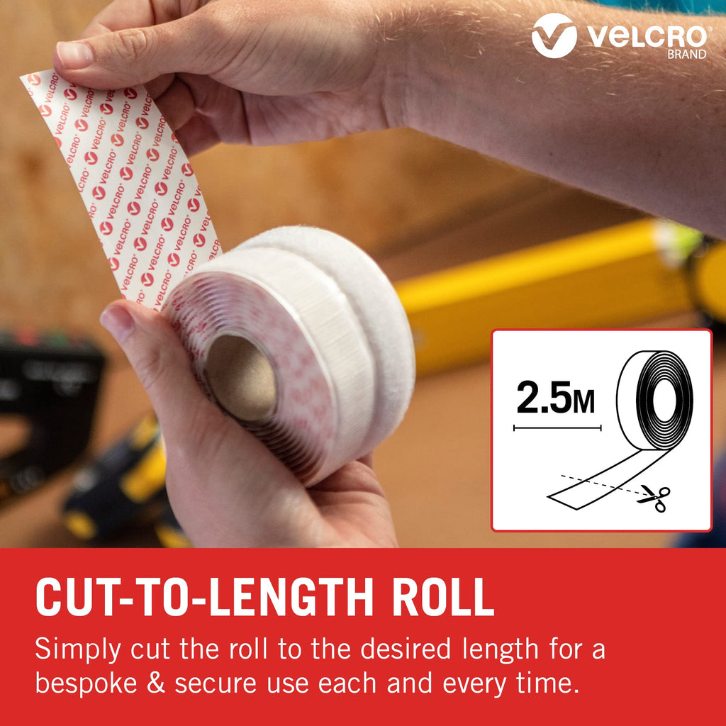 VELCRO Brand Stick On Tape Cut-to-Length Strong Hook & Loop Self Adhesive Sticky Tape Perfect for Room Décor & Home, Office, Garage Use Black 20mm x 50cm