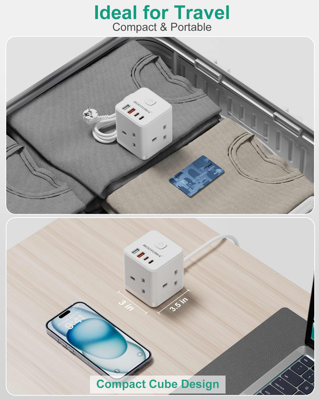 South Africa Plug Adapter, PD20W 3 Way Cube Extension Lead, Type M,1.5M