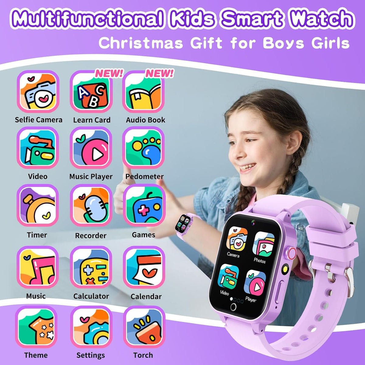 Kids Smart Watches Girls Age 5-12, 26 Games High-Resolution Touchscreen Kids Watch with Video Camera Music Player Pedometer Flashlight 12/24 hr Educational Toys Birthday Gifts for Girls Ages 6 7 8
