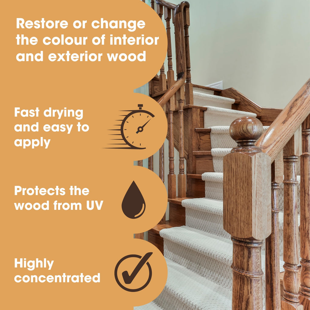 Furniture Clinic Wood Stain (Dark Oak) – Fast Drying, Highly Concentrated, and Easy-to-Apply Wood Stain for All Indoor & Outdoor Wood – Water Based & Non-Toxic – 250ml