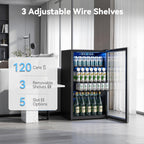 130 Can Beverage Refrigerator, 3.2 Cu.ft Fridge, Glass Door