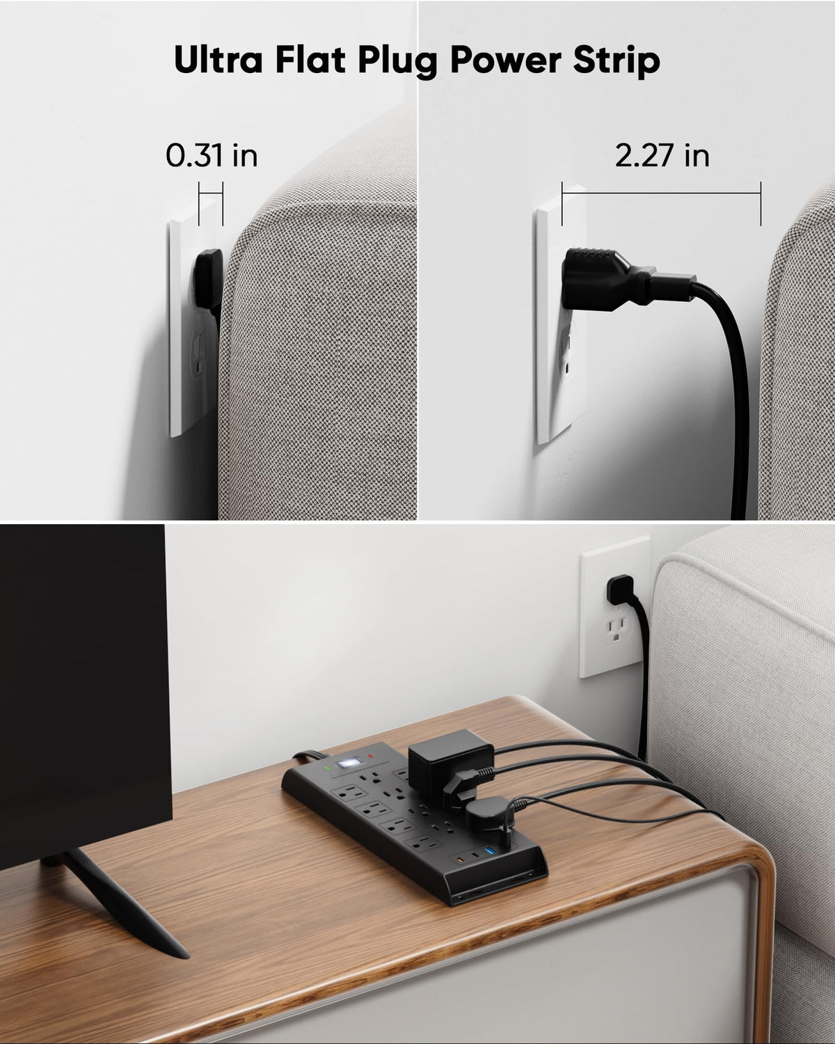 Surge Protector Power Strip 4800J, LeZone 10Ft Long Extension Cord Flat Plug, 20 Outlets 8 USB Ports(4 USB-C), Wall Mountable, Desk Charging Station, Black