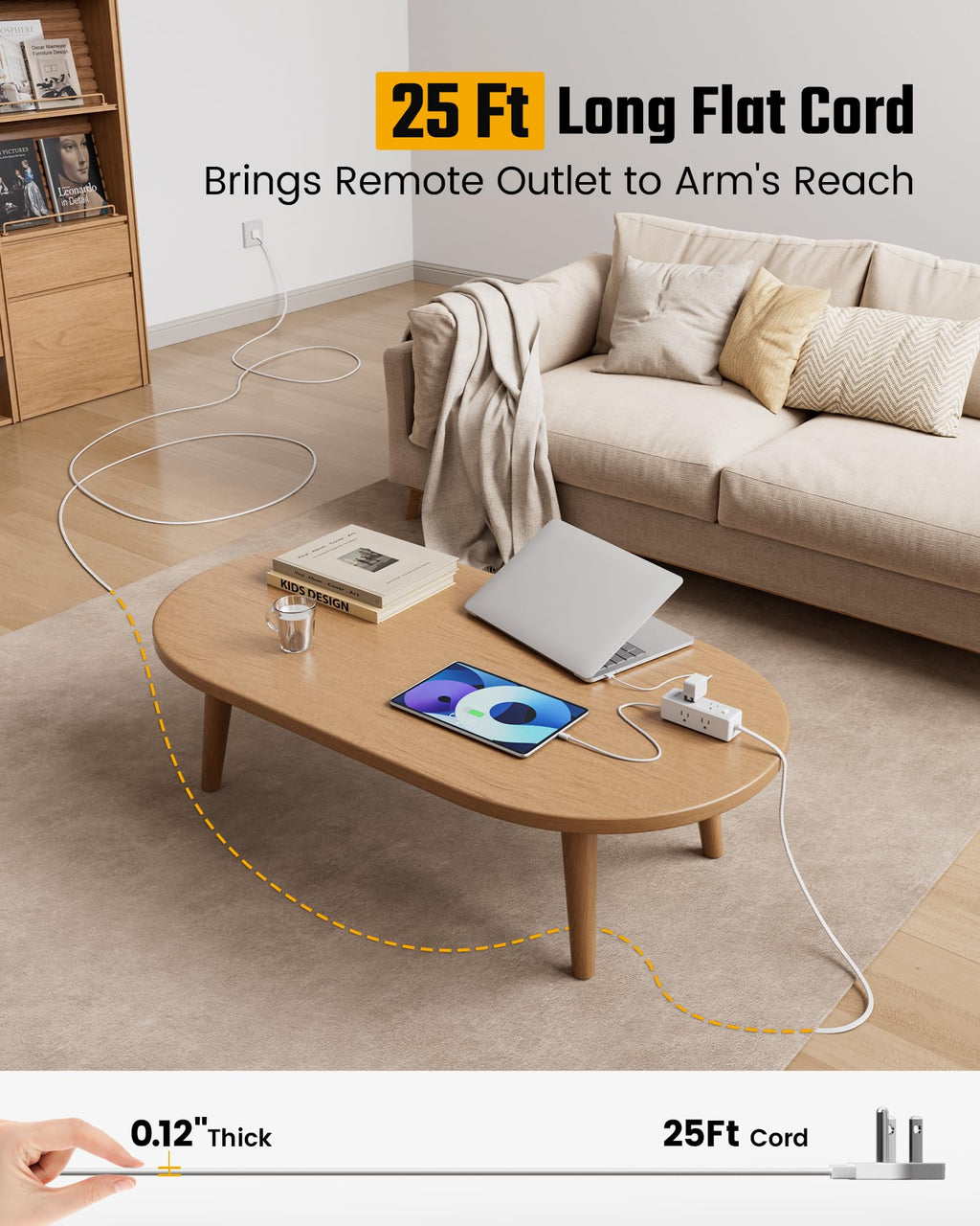 SUPERDANNY 15Ft Extension Cord with Multiple Outlets, Flat Plug Power Strip