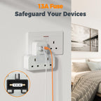 TESSAN USB Charger Plug Adapter UK (2 USB C), Double Plug Extension Socket