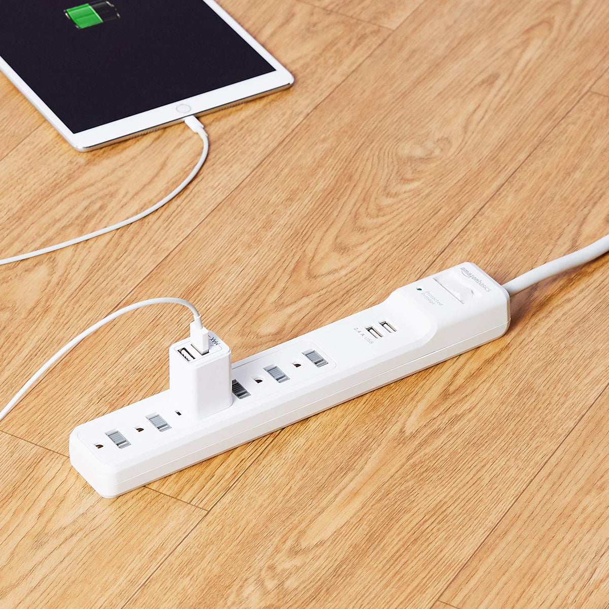 Amazon Basics Surge Protector Power Strip, 6-Outlet, 790 Joules, 6ft Extension Cord, Safety Shutters, White