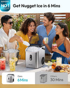 EUHOMY Nugget Ice Maker Countertop with Handle, Ready in 6 Mins, 34lbs Per Day, Removable Top Cover, Auto-Cleaning, Portable Sonic Ice Maker with Basket and Scoop, for Home/Party/RV/Camping (Black)