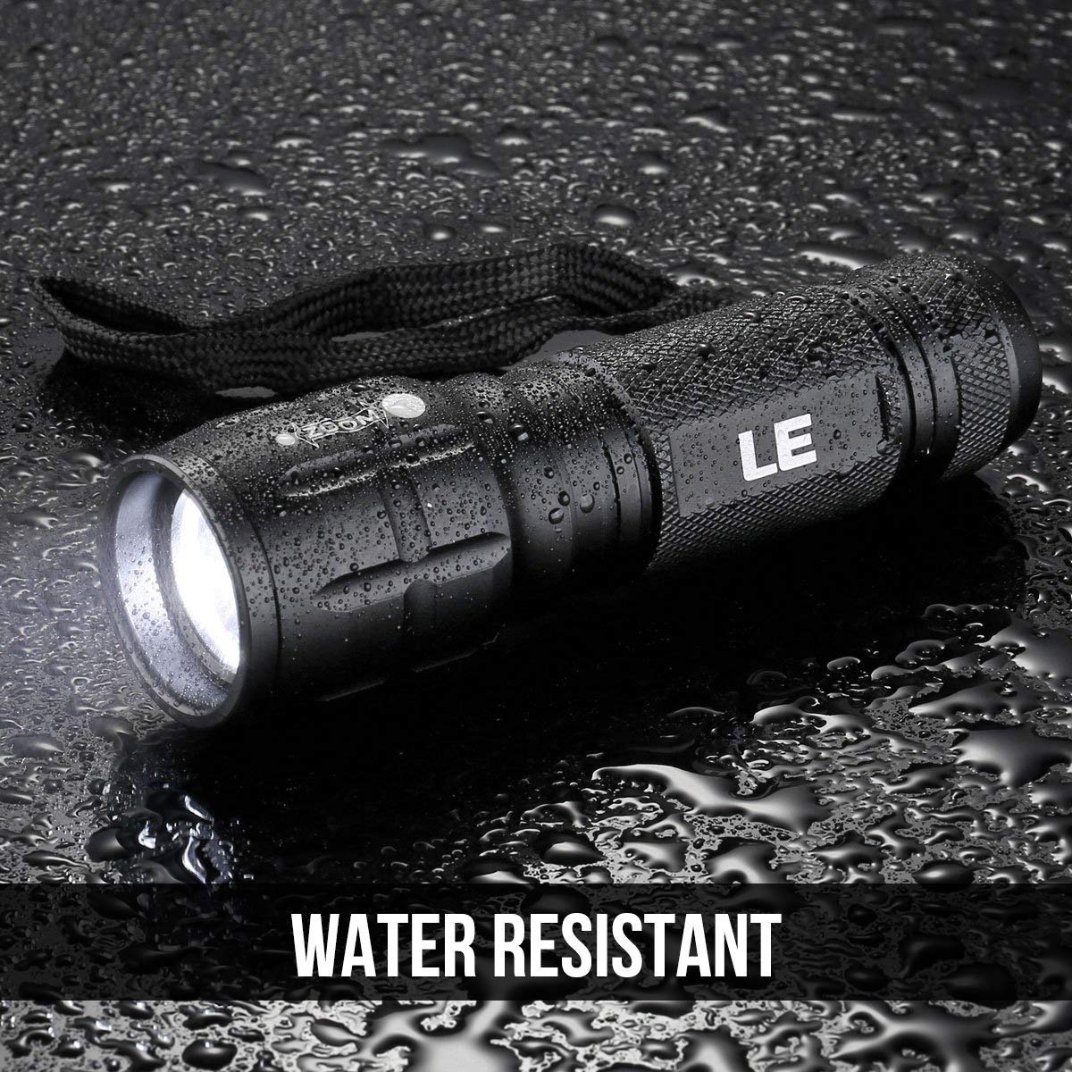 LE LED Torch, LE1000 Powerful Handheld Flashlight, Adjustable Focus, 4 PCs