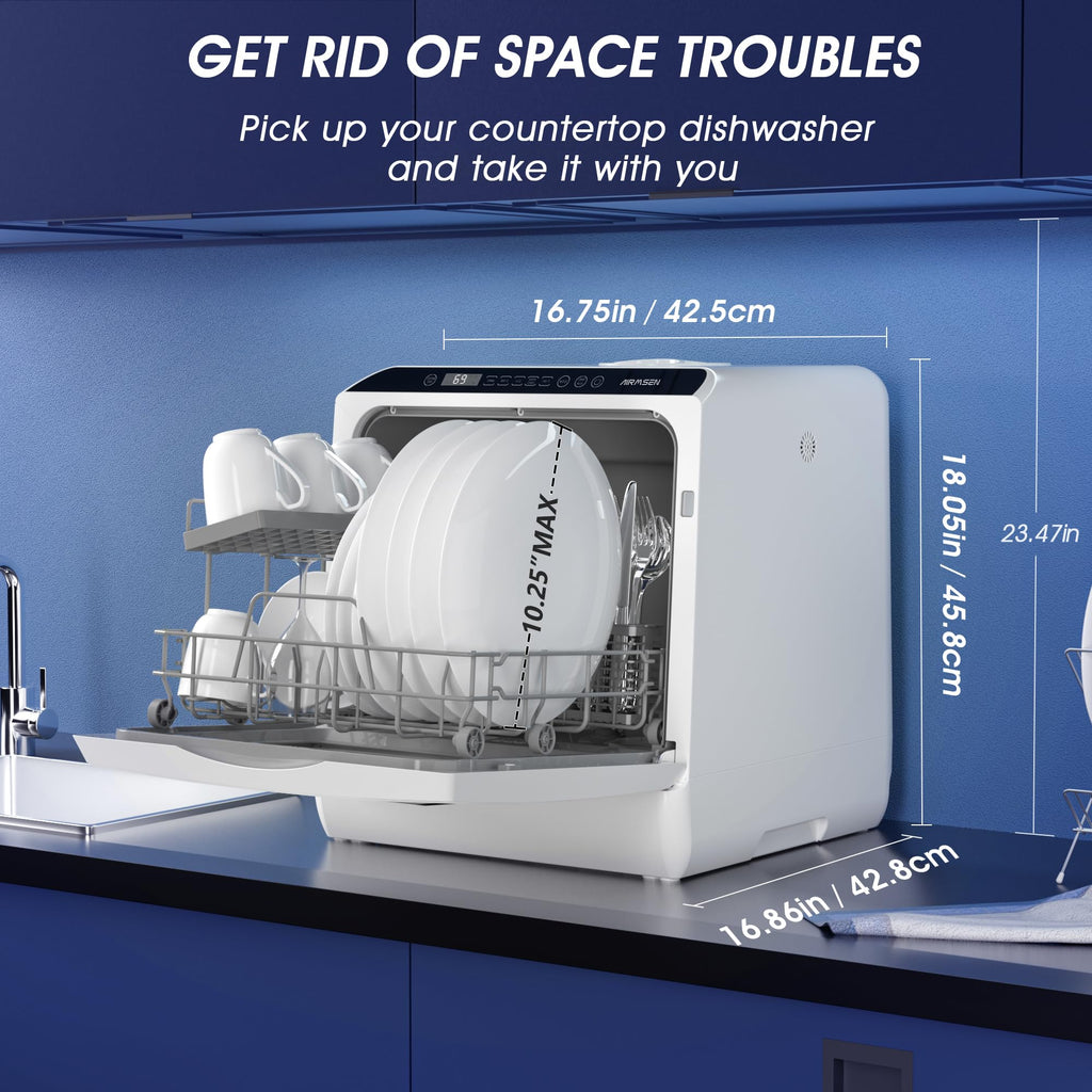 AIRMSEN Portable Countertop Dishwasher, No Hookup Needed