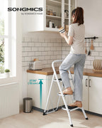 SONGMICS 3-Step Ladder, Folding Step Ladder, Safety, Holds up to 150KG