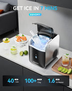EUHOMY Smart Nugget Ice Maker Countertop, Pebble Ice Maker Machine with APP/Alexa Control, 40lbs/24H, Ready in 7 Mins, Self-Cleaning, Portable Sonic Ice Makers with Hanging Ice Scoop for Home/Office